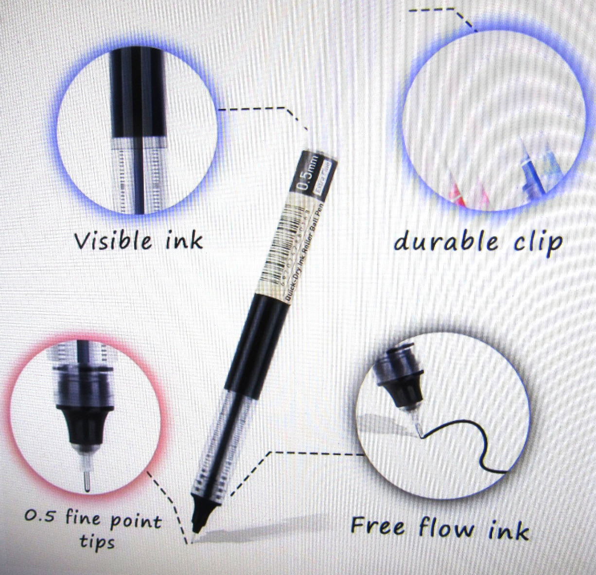 LOT OF 10 Fine Needle Point -.5mm Rollerball Pens Black smooth flowing ink-DEAL