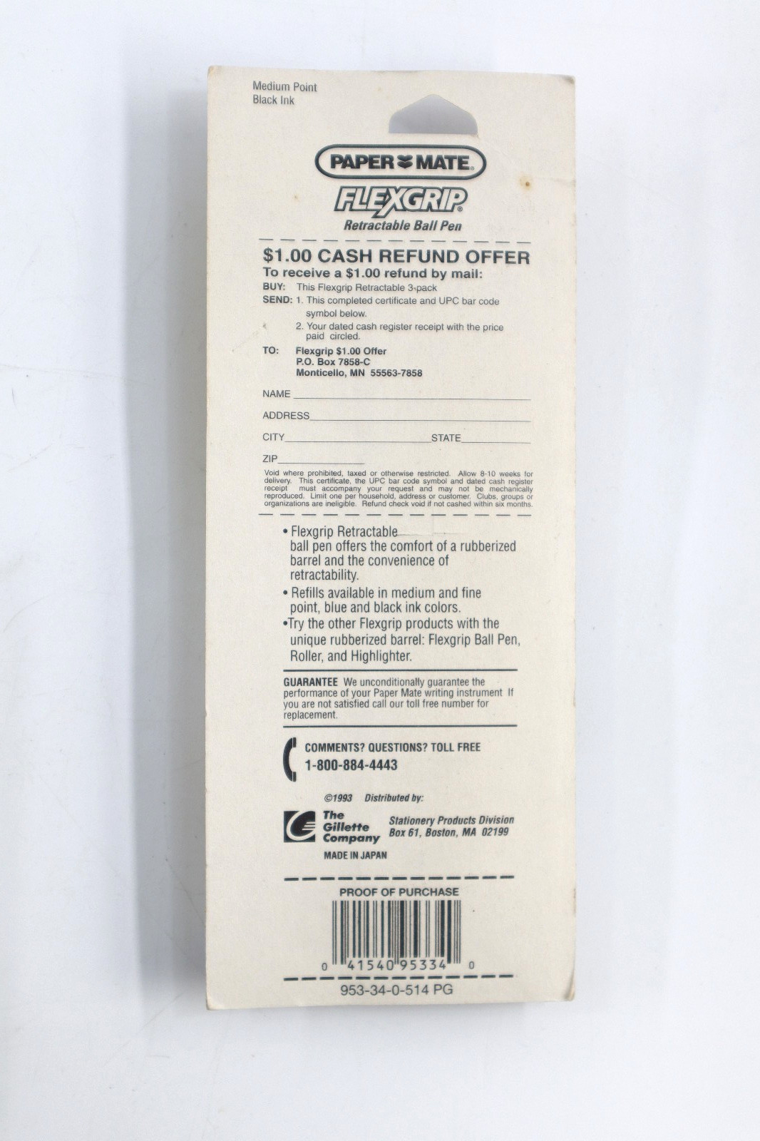 Vtg 1993 Paper Mate Flexgrip Retractable Ball Pen Black Ink 3 Pack New Sealed