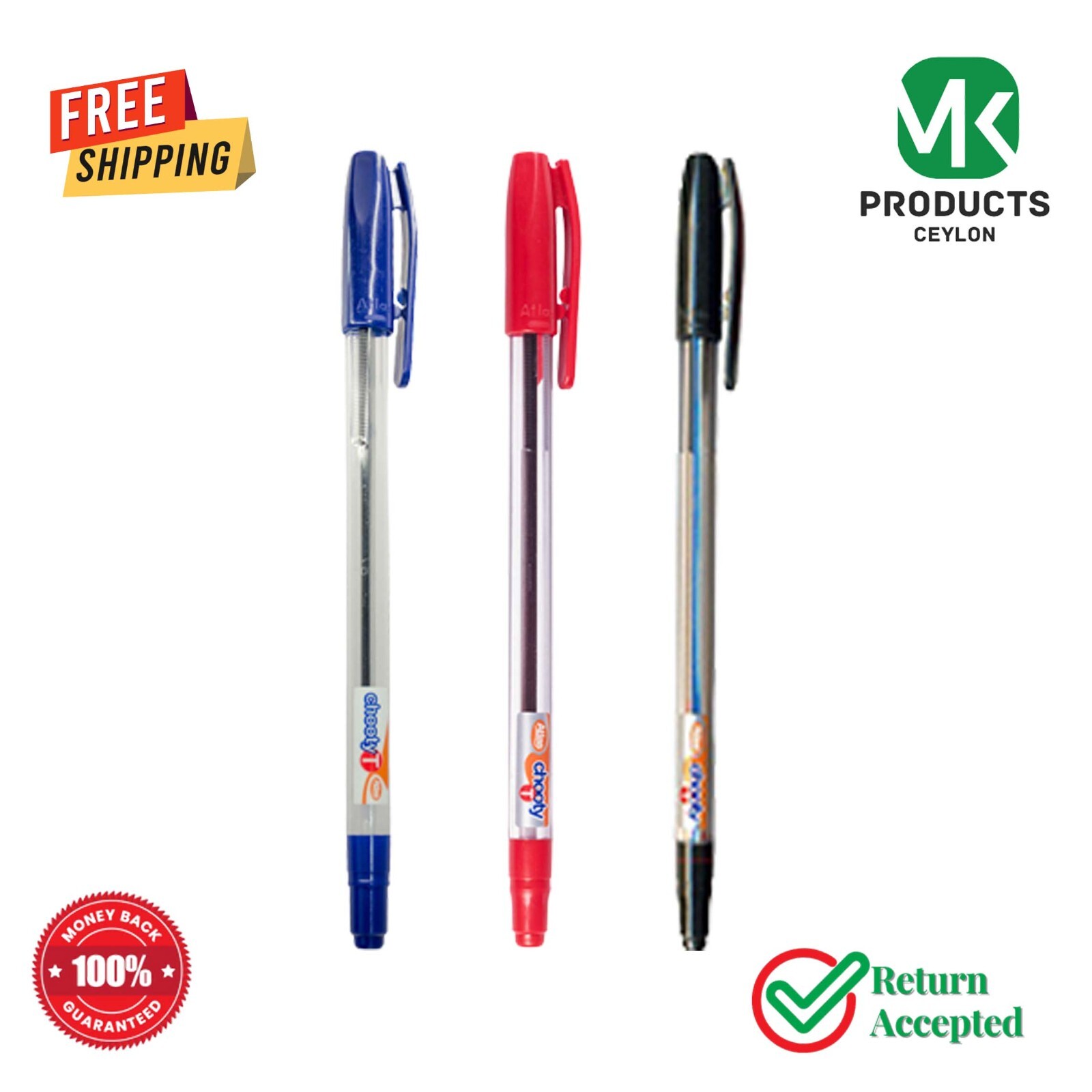 Atlas Chooty Ballpoint Pen Colors Smooth, Blue / Black / Red.Free Shipping