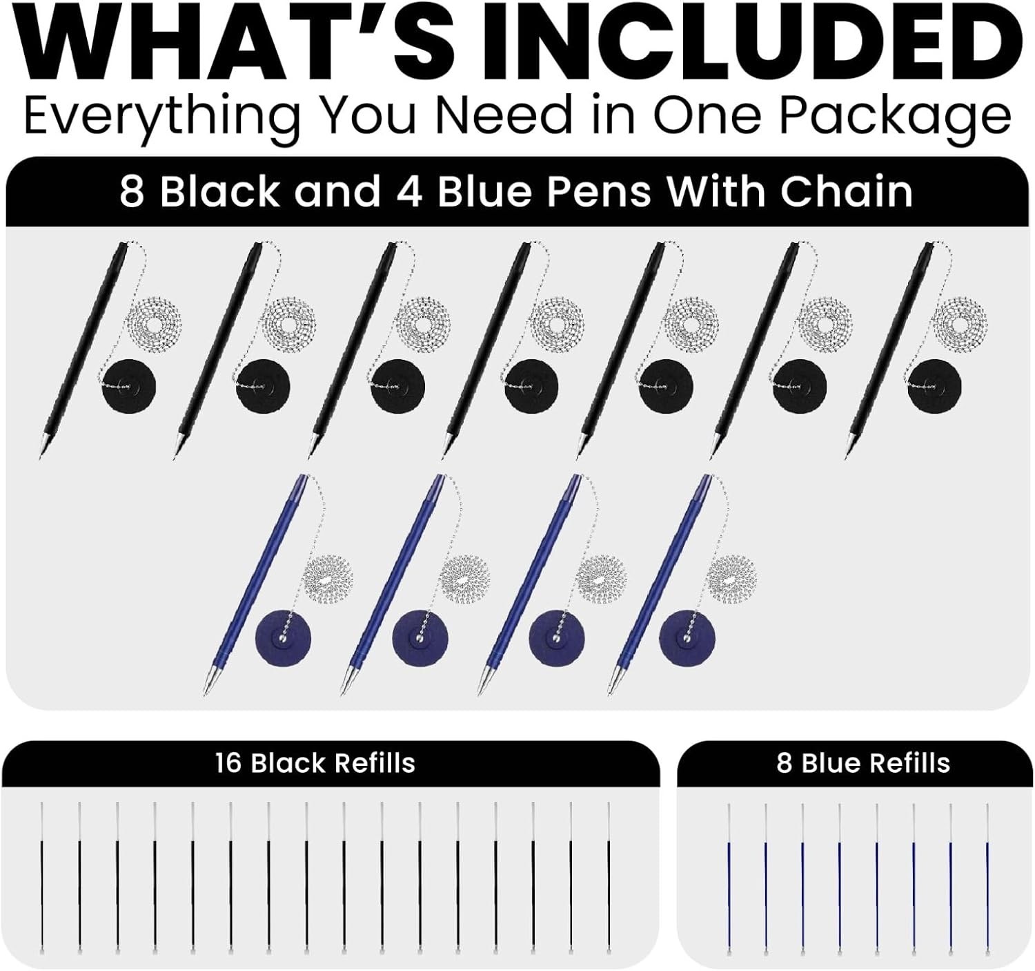 Juvale 3 Pack Desk Pen with Chain – Adhesive Security Pen Holder – 26″ Long Chai