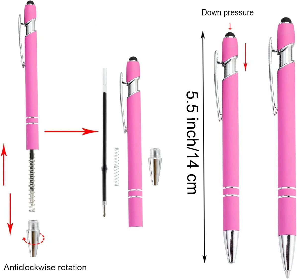 12 Pcs Pink Ballpoint Pens,Ballpoint Stylus Ball Point Black Ink Retractable …