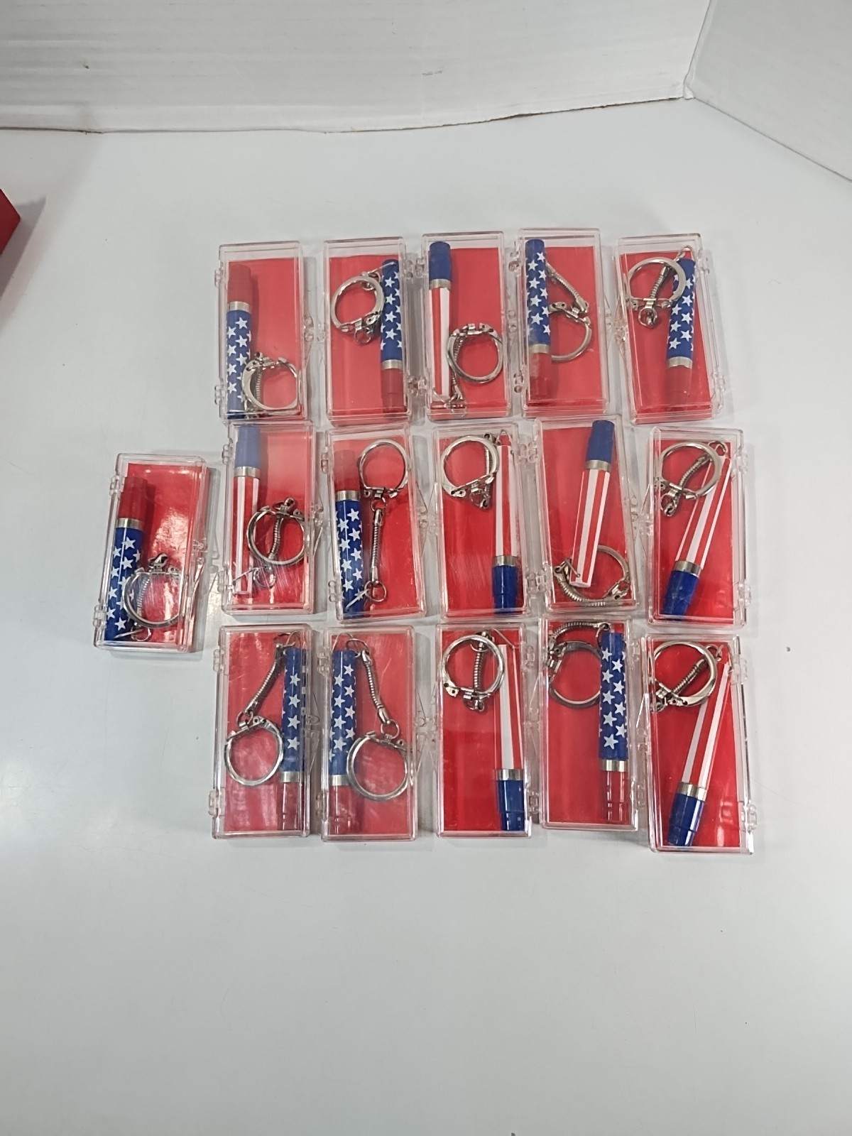 Vintage Stars & Stripes Keychain & Pen Set (Lot Of 16) In Retail Display Box USA