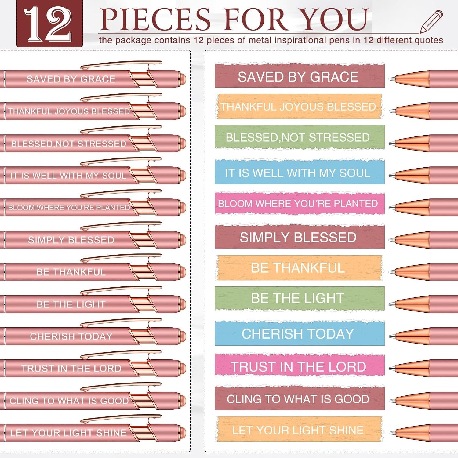 Ergonomic Inspirational Pens – 12 Pcs Black Ink Ballpoint Set with Stylus