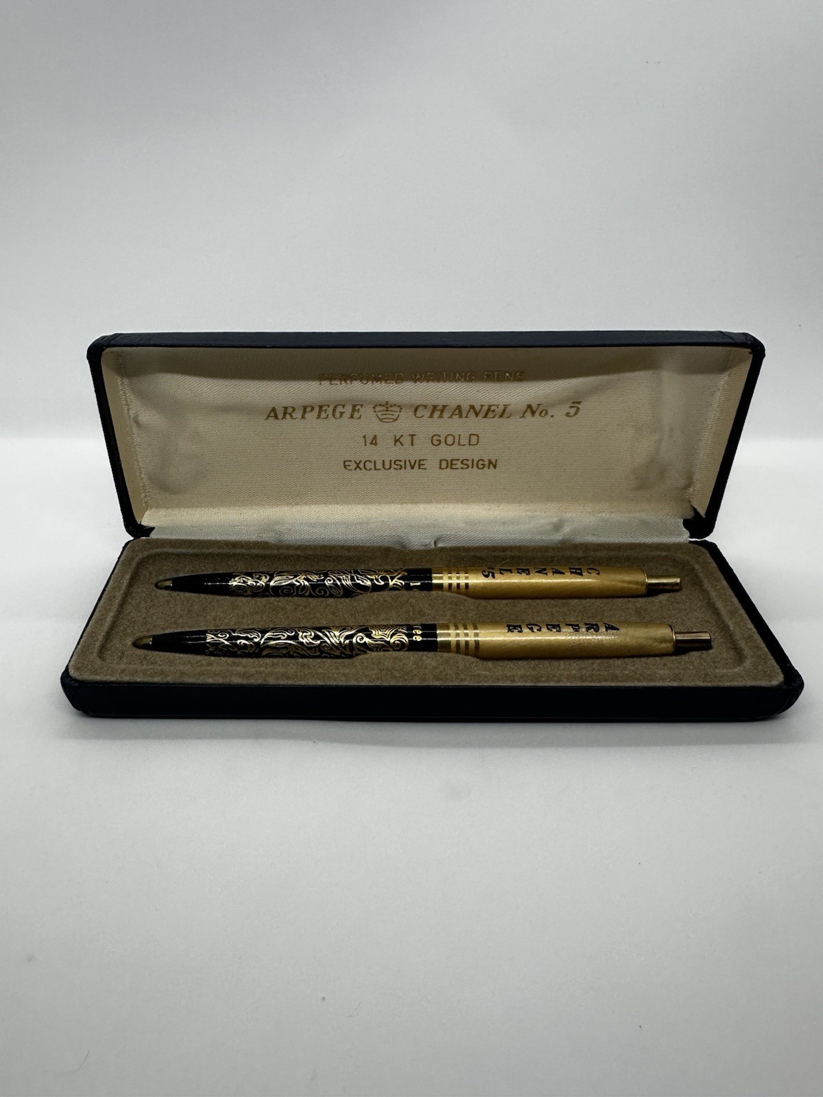 Vintage Arpege Perfumed Writing Pen Set 14 KT Gold Filigree with Case
