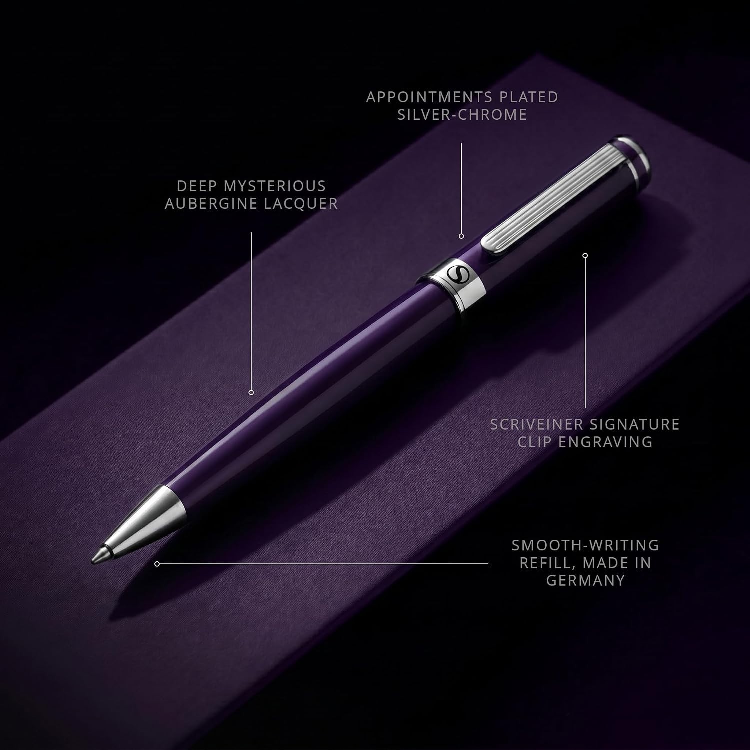Brass Aubergine Pen – Elegant Schmidt Refill, Luxury Writing