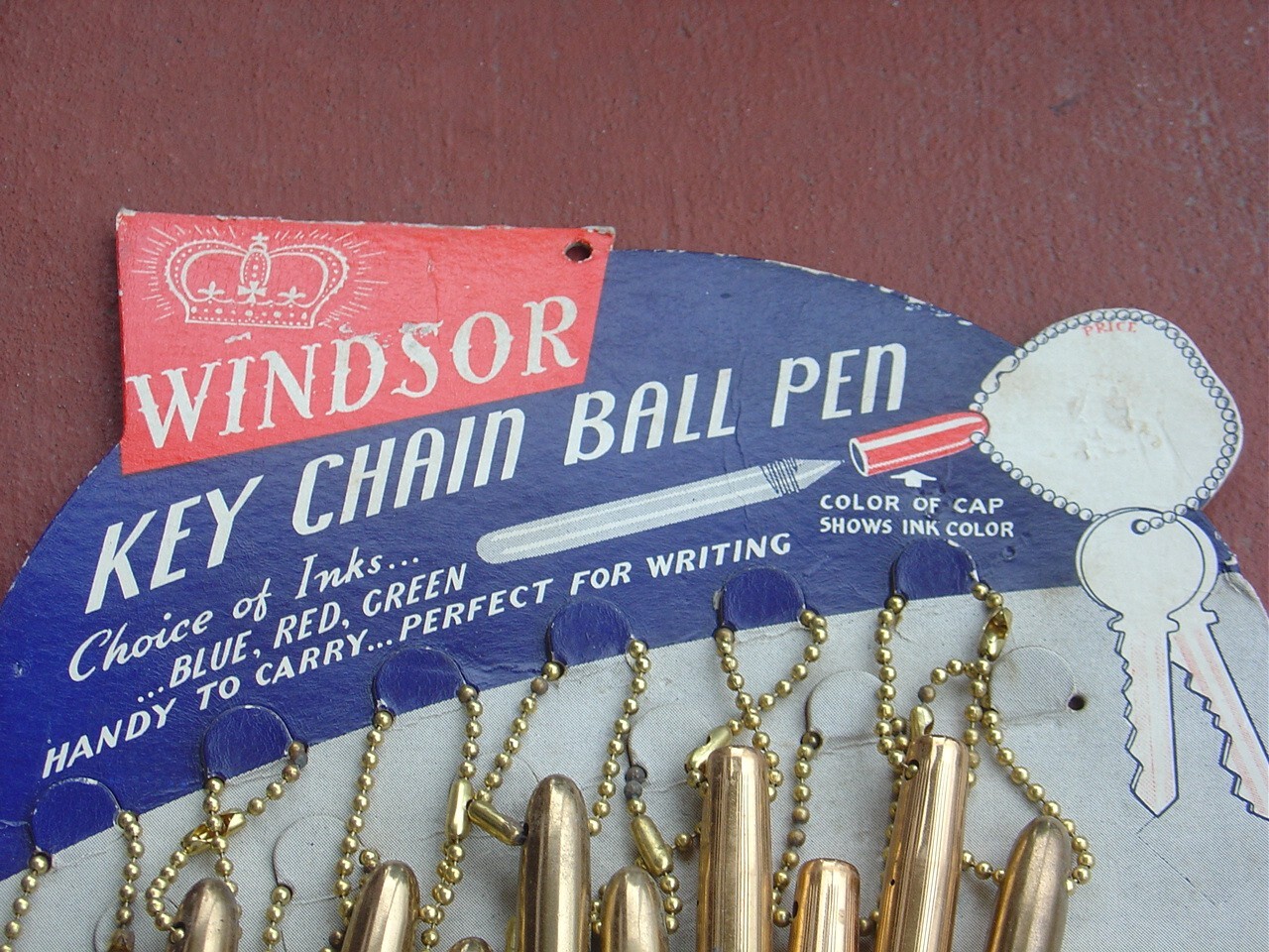 Vintage Windsor Key Chain Pendant Lot of 12 Ball Point Ink Pen on Display Card