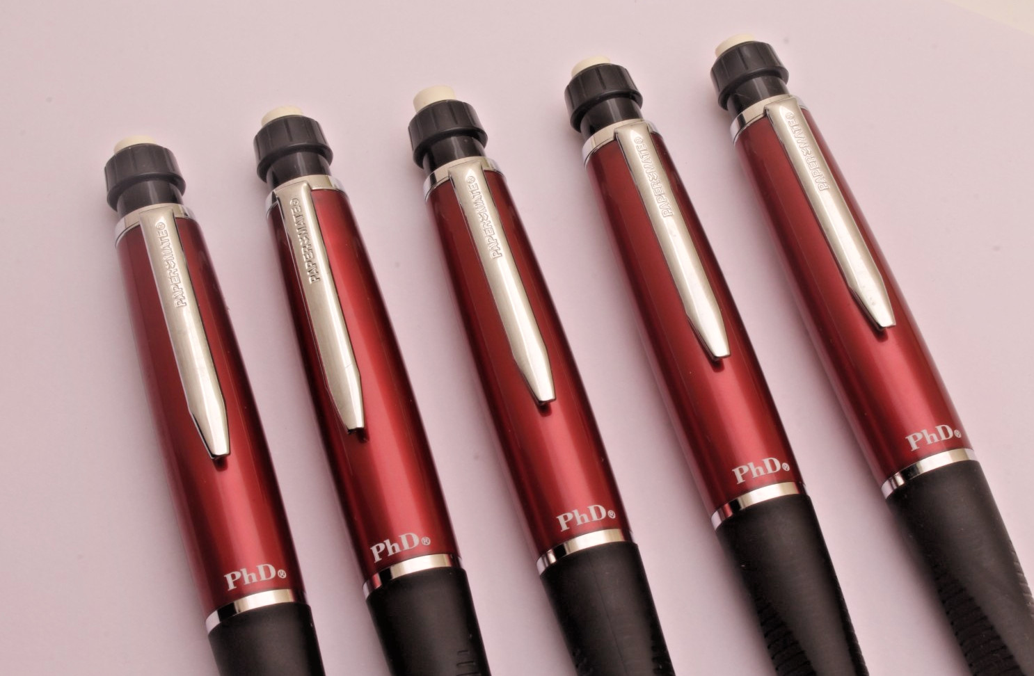 5 X Cherry Red Papermate PHD Mechanical Pencils Rubber Grip Rare NEW OLD STOCK