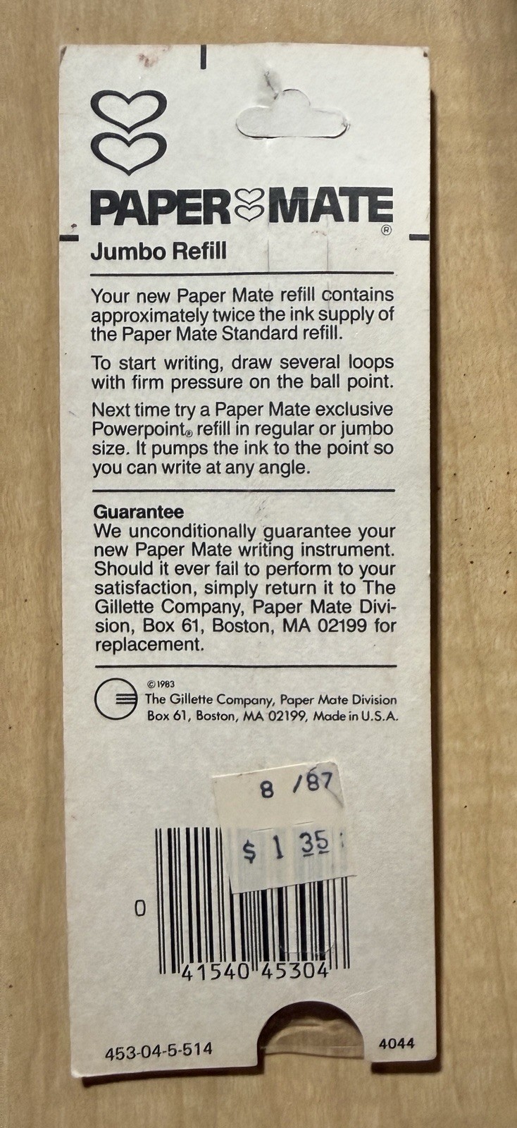Paper Mate Double Green Heart Black Ink Jumbo Refill Fine Point Vintage 1987