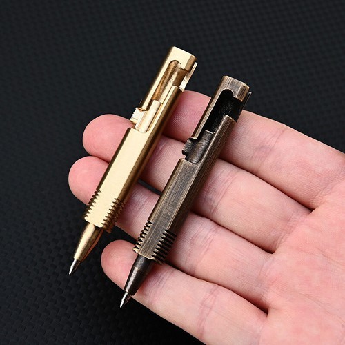 EDC Mini Pocket Brass Bolt Action Ball Pen w/ 2pcs Refills Outdoor Camping Tool