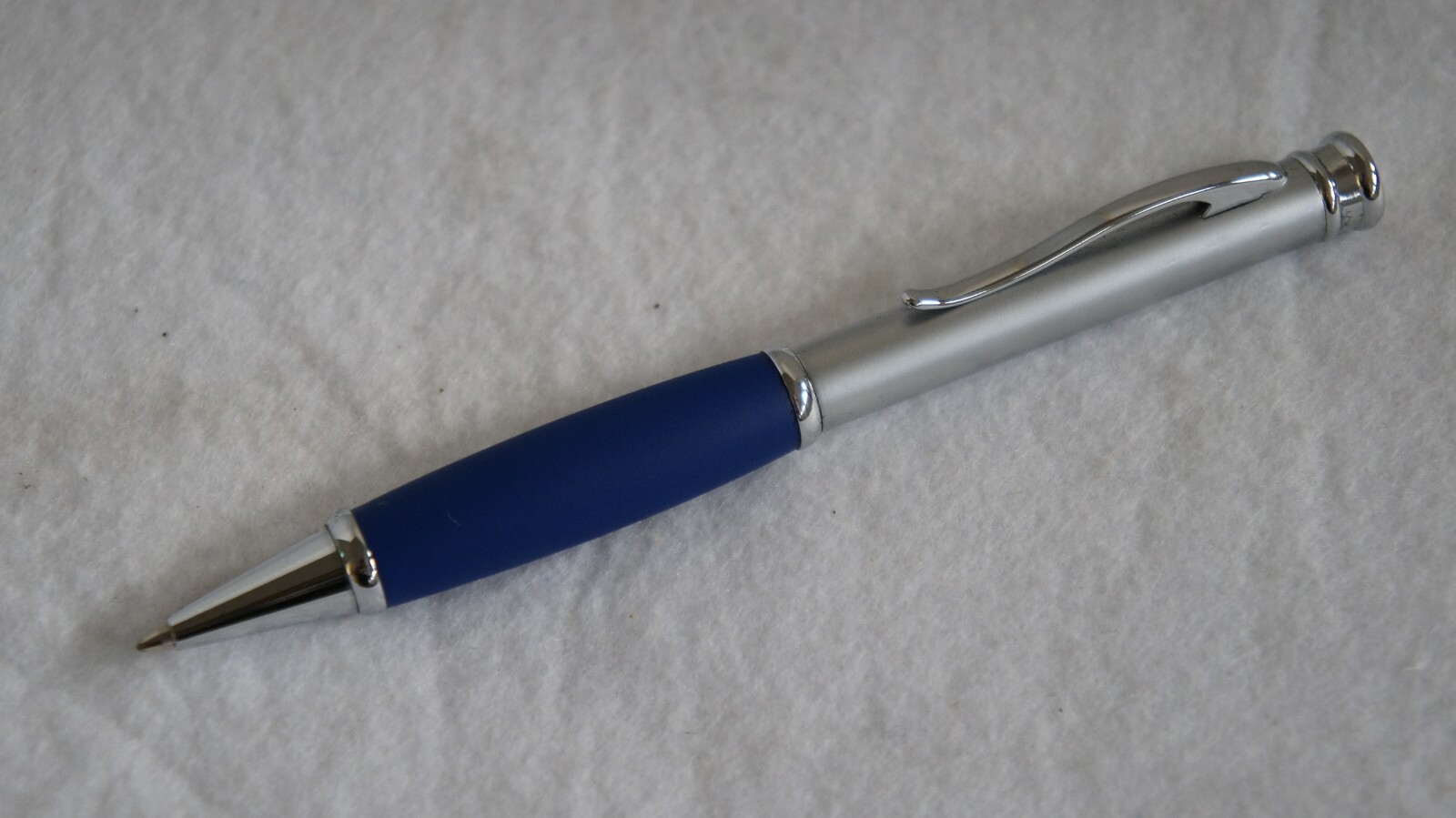 Metal Barrel Ballpoint Pen w/ Dark Blue rubber grip New