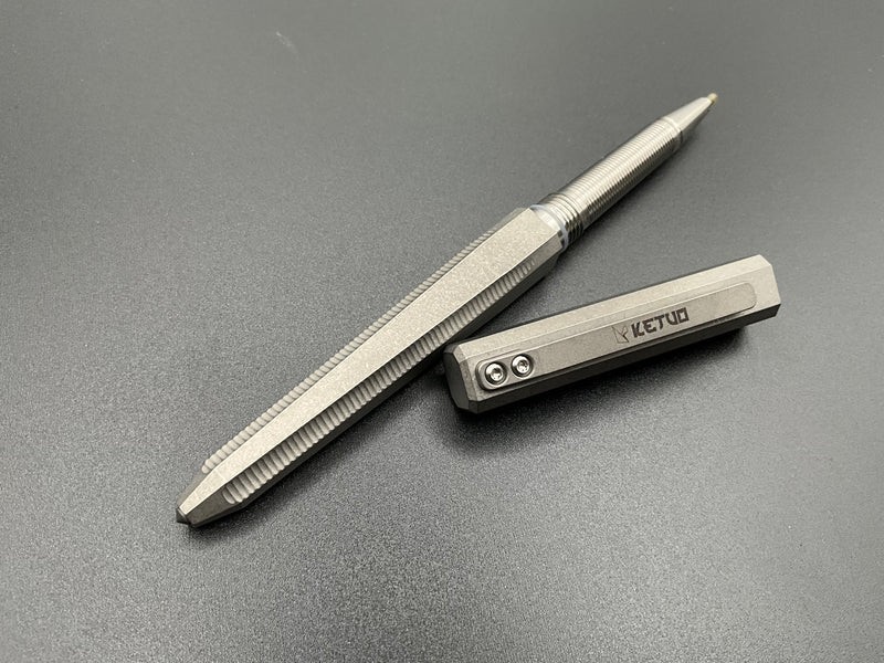 Ketuo Striker Tactical Pen Clip Glass Breaker Screw-On Stonewashed Titanium