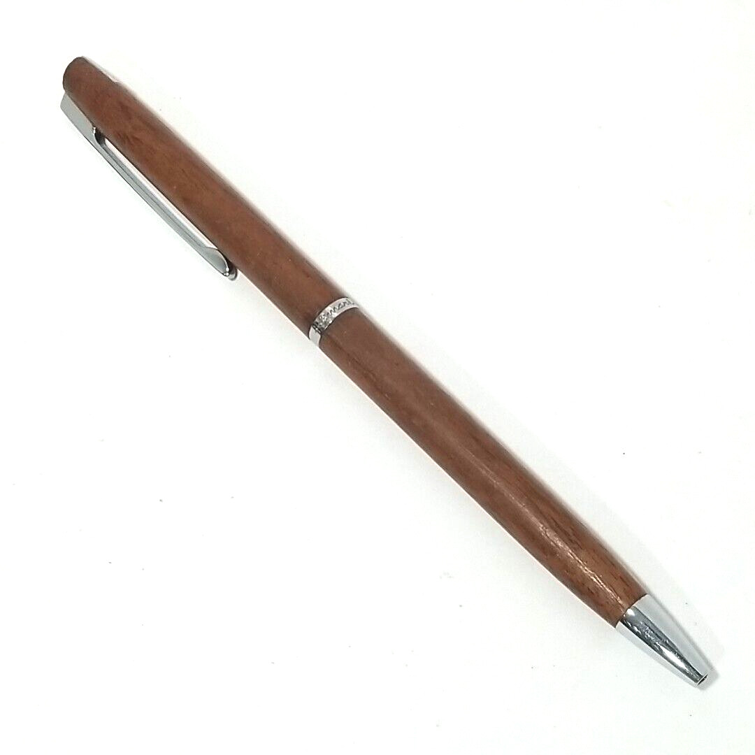 Vintage Hallmark Walnut Ballpoint Pen Hardwood Chrome Trim Twist 80’s USA Works