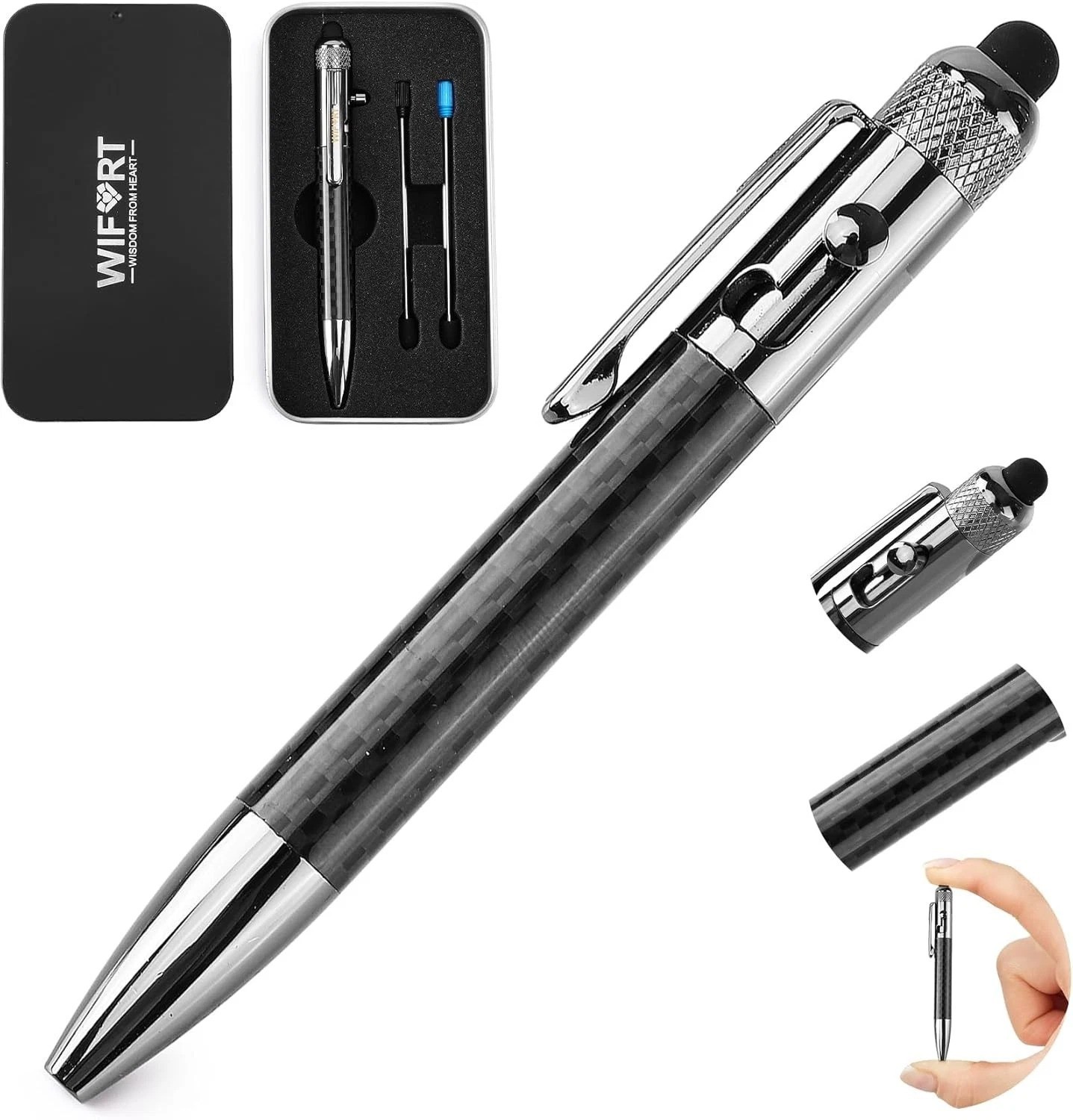 WIFORT Ballpoint Pen,Mini Stylus Pen, Multifunctional Carbon Fiber Pen with Repl