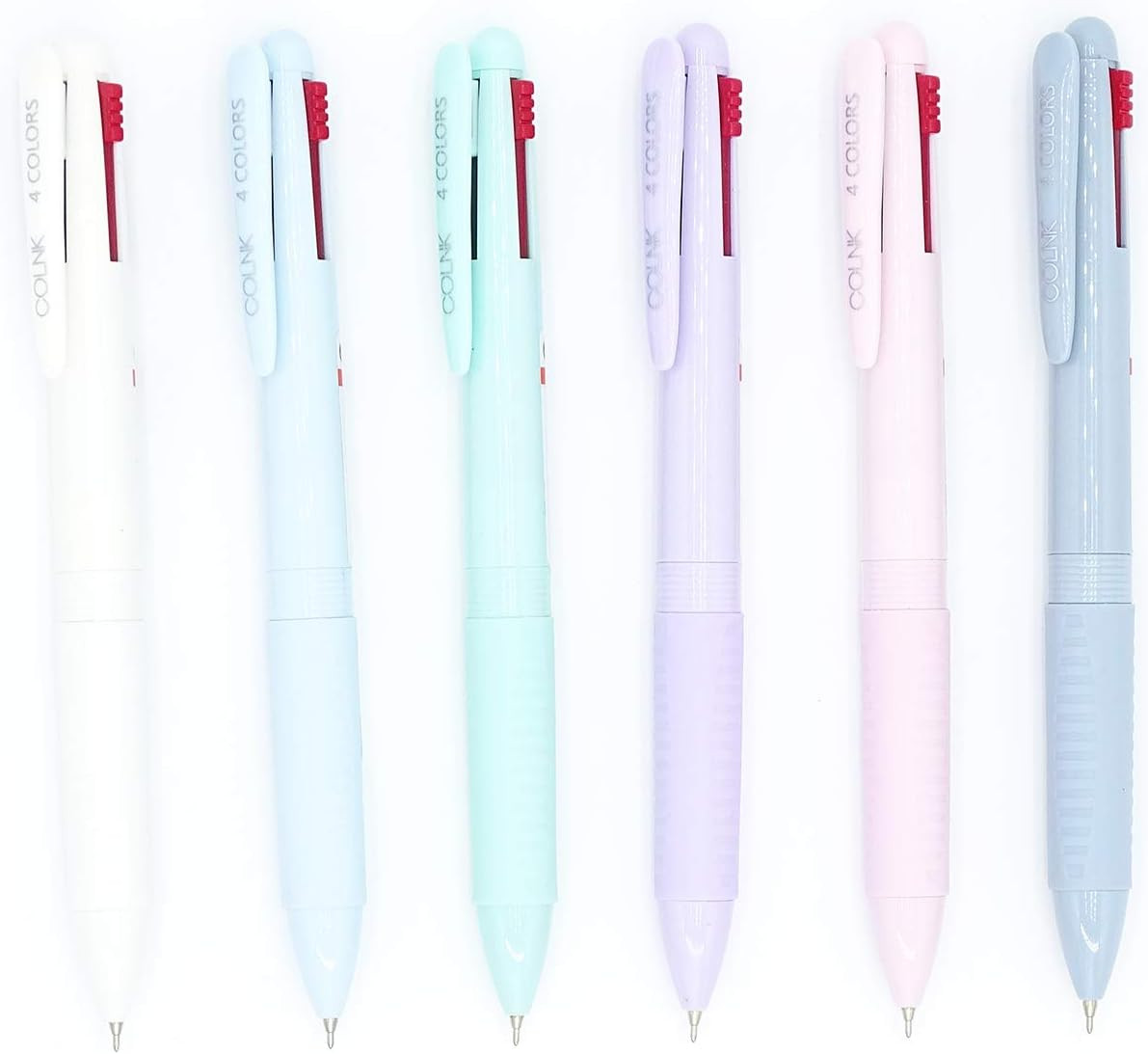 6 Pack 4 In 1 Multicolor Ballpoint Pens 0.5mm Fine Point Red Blue Green Black