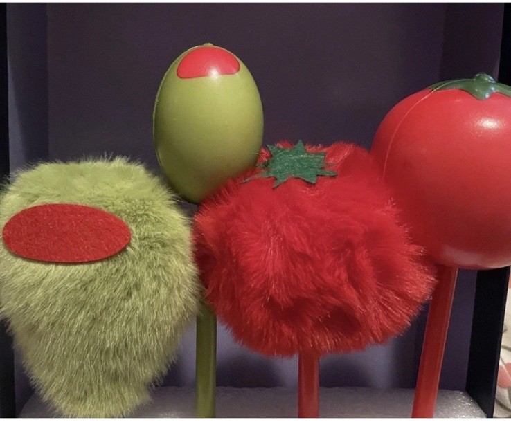 NPW Italian Food Novelty Pen Set NWT Tomato Olive Kiwi Fuzzy Stationery Gift