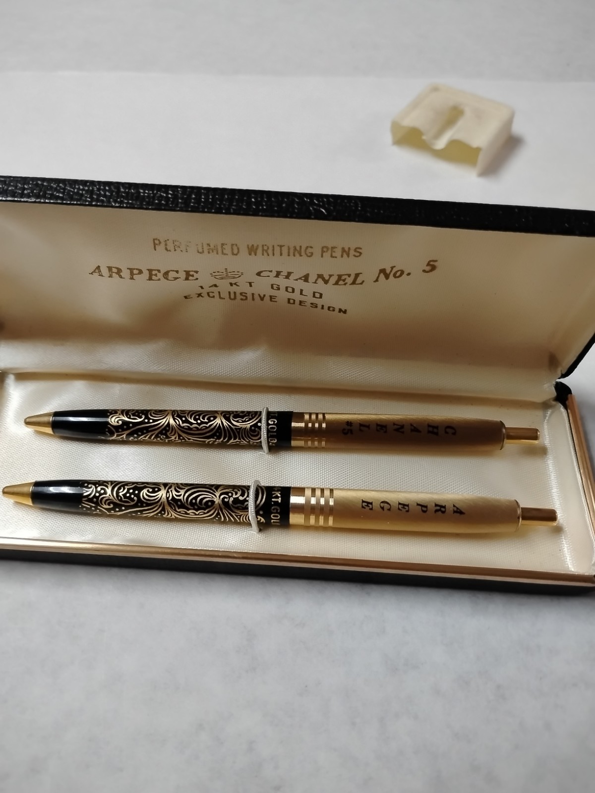 Arpege CHANEL No 5 Ballpoint Pen Set Vintage 14kt Gold Pens Working, Dry Ink