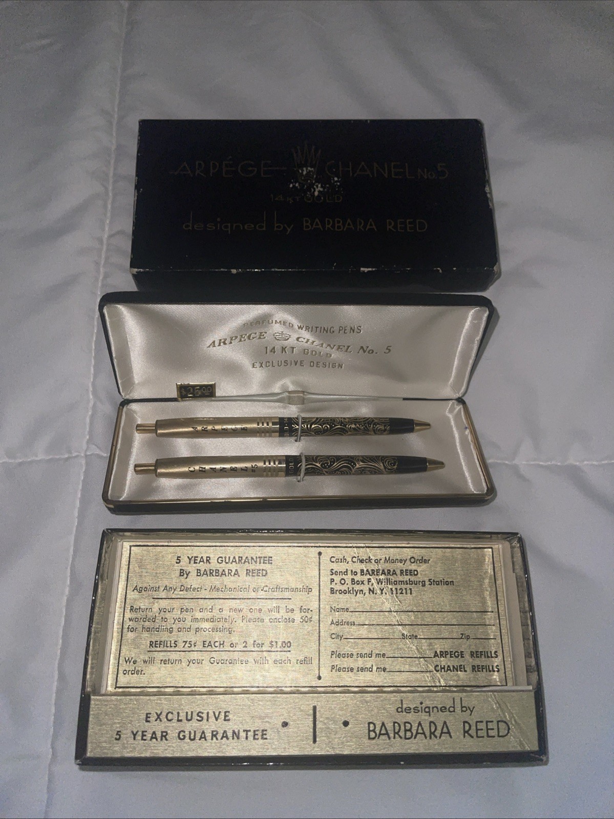 RARE! Arpege Chanel No.5 14k Gold Ballpoint Pen Set in Original Packaging