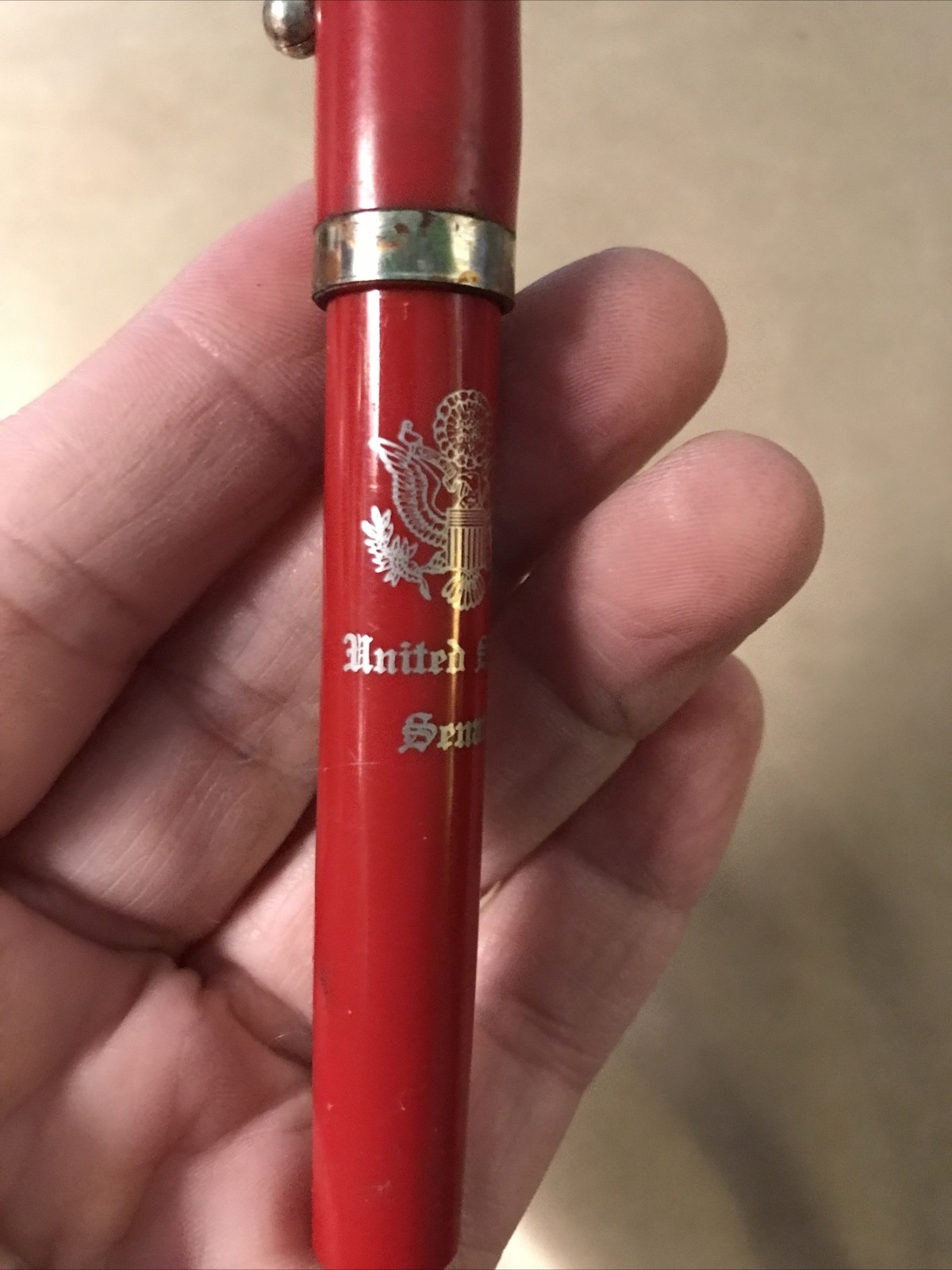 Ballpoint Pen, United States Senate, No Ink, Vintage, Red, Crack, W/insignia