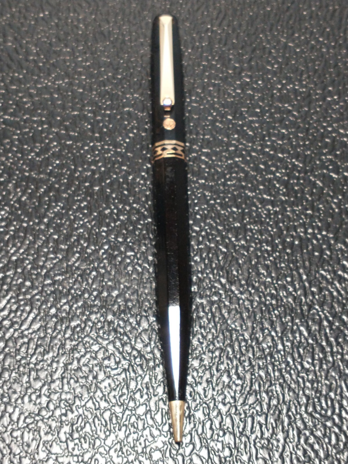WAHL EVERSHARP DORIC VINTAGE MECH PENCIL IN BLACK CELLULOID 14K GOLD FILLED TRIM