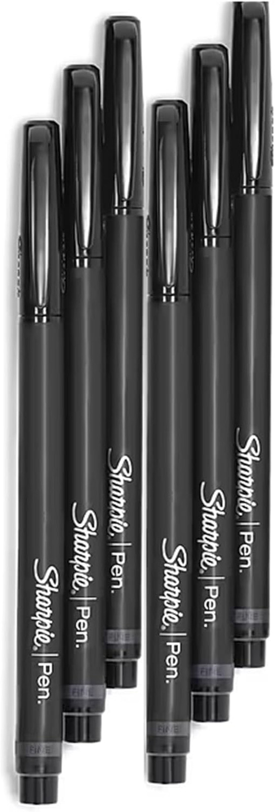 Fine Point Black Ink Pens, 6 Pack, Smooth Quick-Dry Write