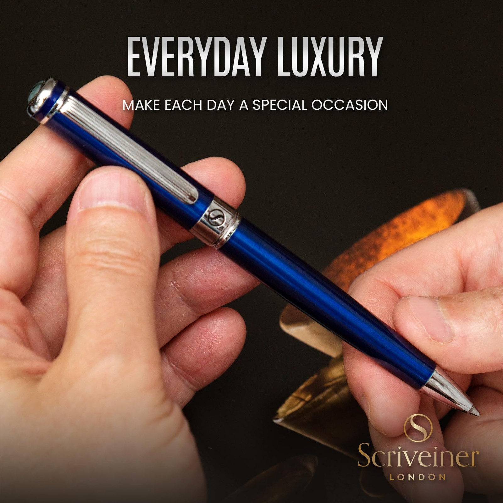 Midnight Blue Ballpoint Pen Lacquer Chrome Finish Schmidt Black Refill