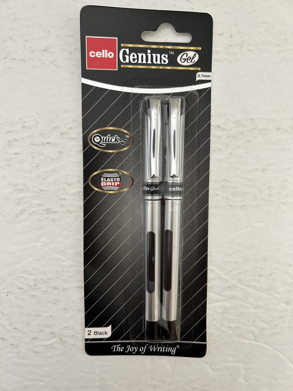 Cello Genius Gel 0.7mm Quick Dry Elasto Grip Black Pens *Set of 2*