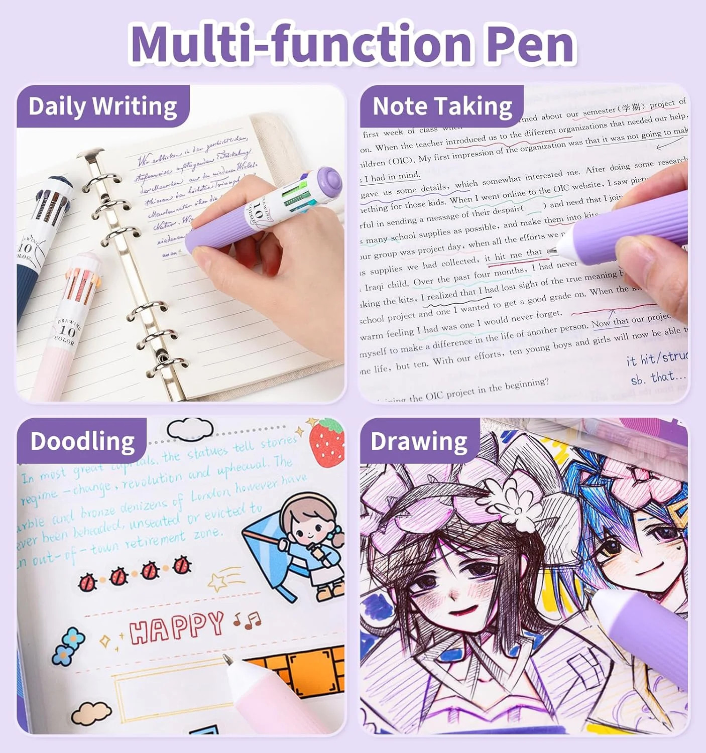 3 Pack Multicolor Pens, 10-in-1 Colored Ballpoint Pen, 28 Colors | 0.8mm Fine Po