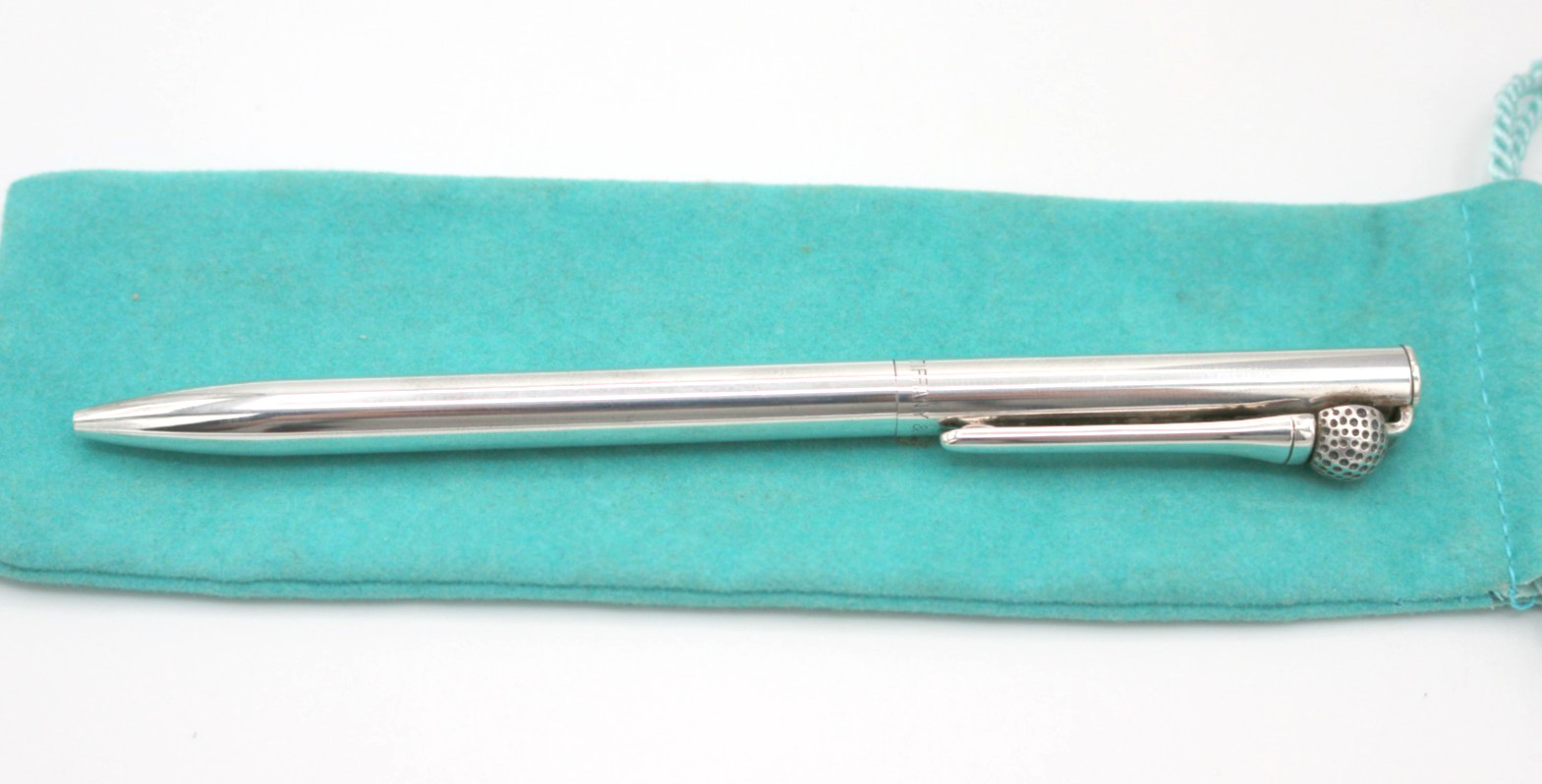 TIFFANY&CO. Sterling Silver 925 Golf Ball Clip Ballpoint Pen w/ Pouch