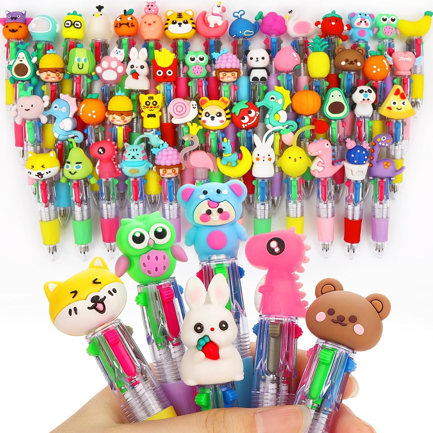 60Pcs Multicolor Pen in One, 4-In-1 0.5Mm Fine Point Cute Pens, Fun Kawaii Ballp