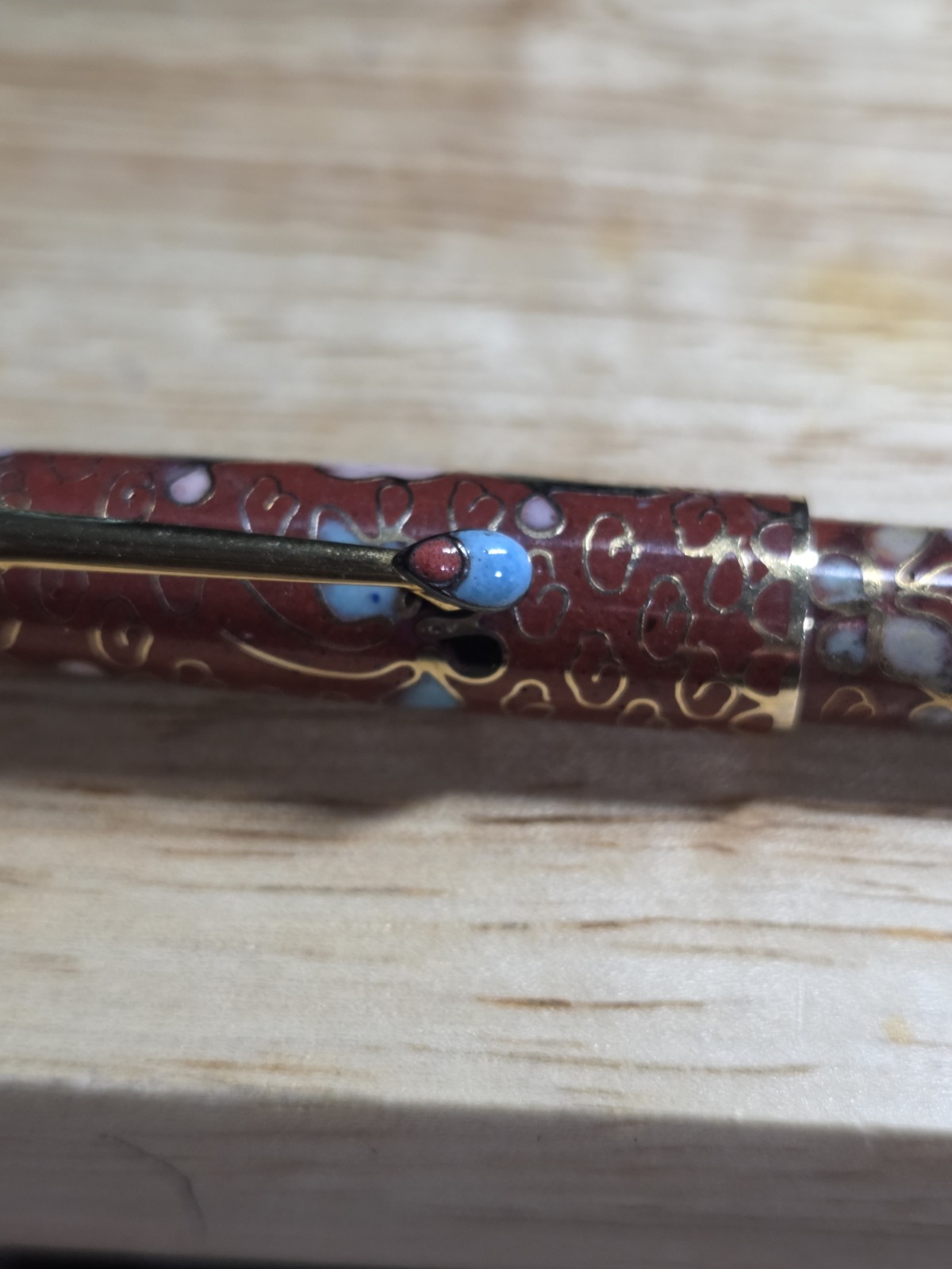 Vintage Late 20th Century Chinese Cloisonne’ Ballpoint Pen Original Brocade Box