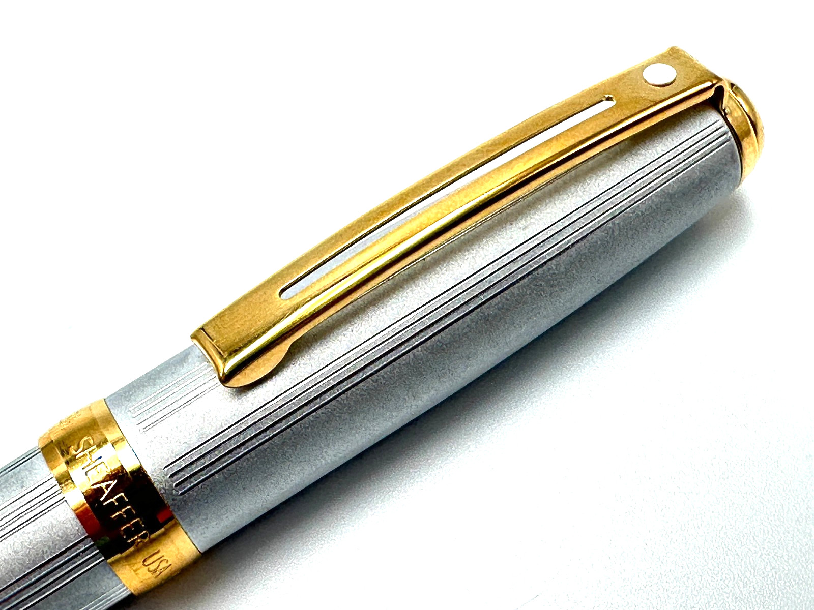 UNUSUAL 1990s SHEAFFER PRELUDE SATIN CHROME STRAIGHT LINE GT BALLPOINT PEN USA