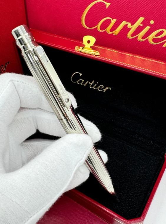 Cartier Santos Ballpoint Pen Silver Trim Luxury Writing Instrument Full Box New
