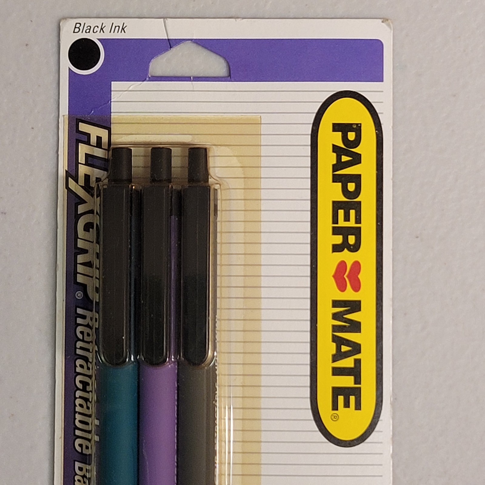 Vtg 1993 Paper Mate Flexgrip Retractable Refillable Ball Pen Black Ink 3 Pack