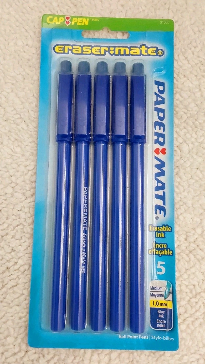 Paper Mate Erasable Ball Point Pens Blue Ink 1.0mm 2008 Sealed 31535