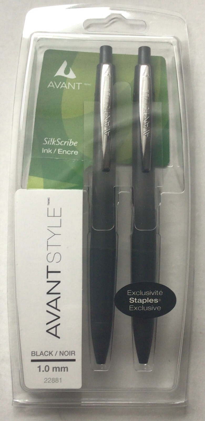 Avant Style SilkScribe Retractable Ink Pen, Black 1.0mm, 2/Pk, Model 22881, NEW
