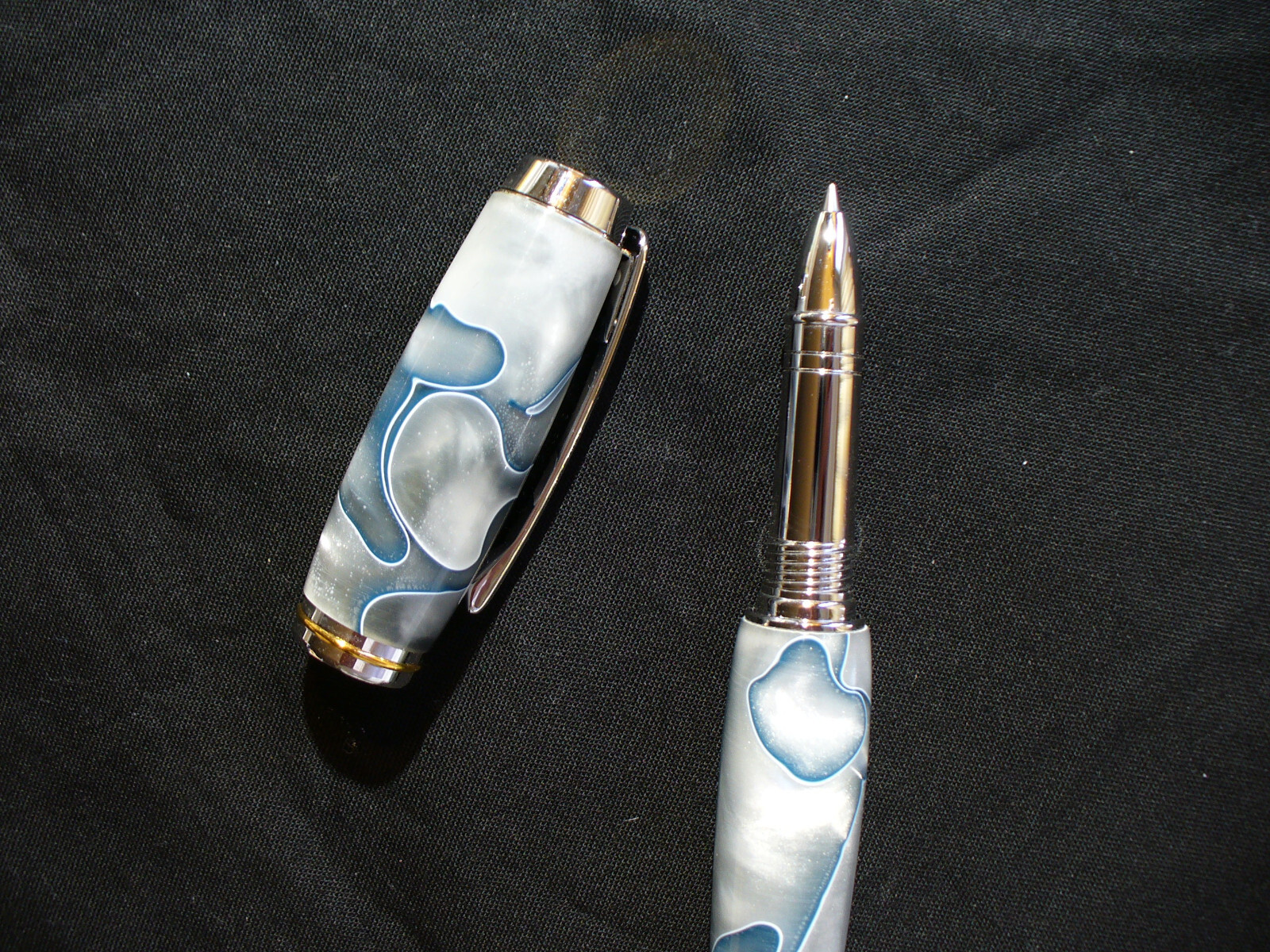 Hand Made Celluloid Gray Swirl & Chrome Roller Ball Pen