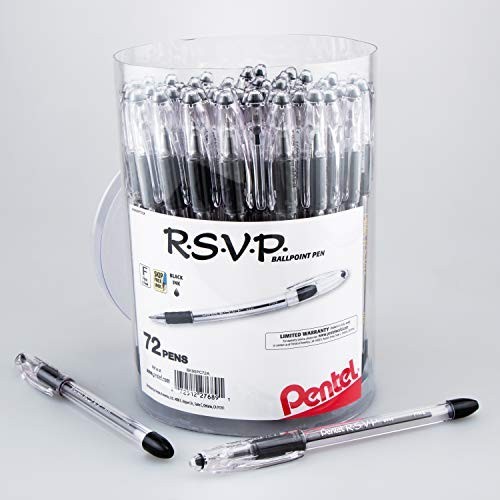 Fine Line Ballpoint Pens 0.7mm Black Ink – 72 Pack Canister, Smooth Writing