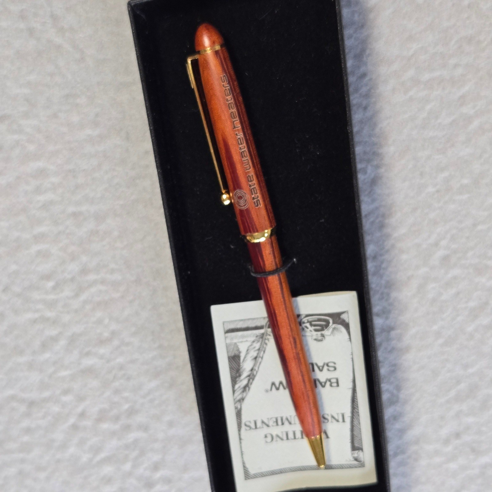 Barlow Salm Ballpoint Pen Unisex OS Brown Wood State Water Heaters Gold Trim Box
