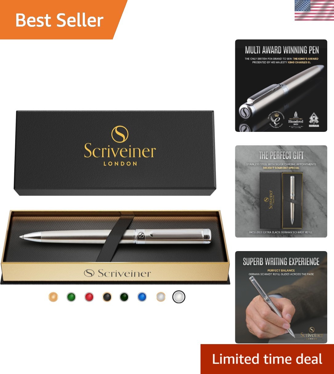 Stunning Luxury Stainless Steel Ballpoint Pen with Schmidt Refill – Perfect Gift