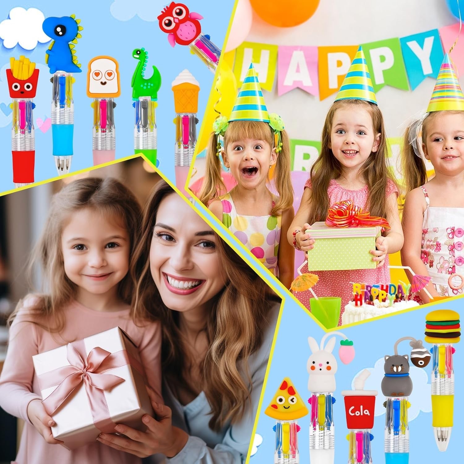 100 Mini Multicolor Cute 4-in-1 Ballpoint Pens Bulk