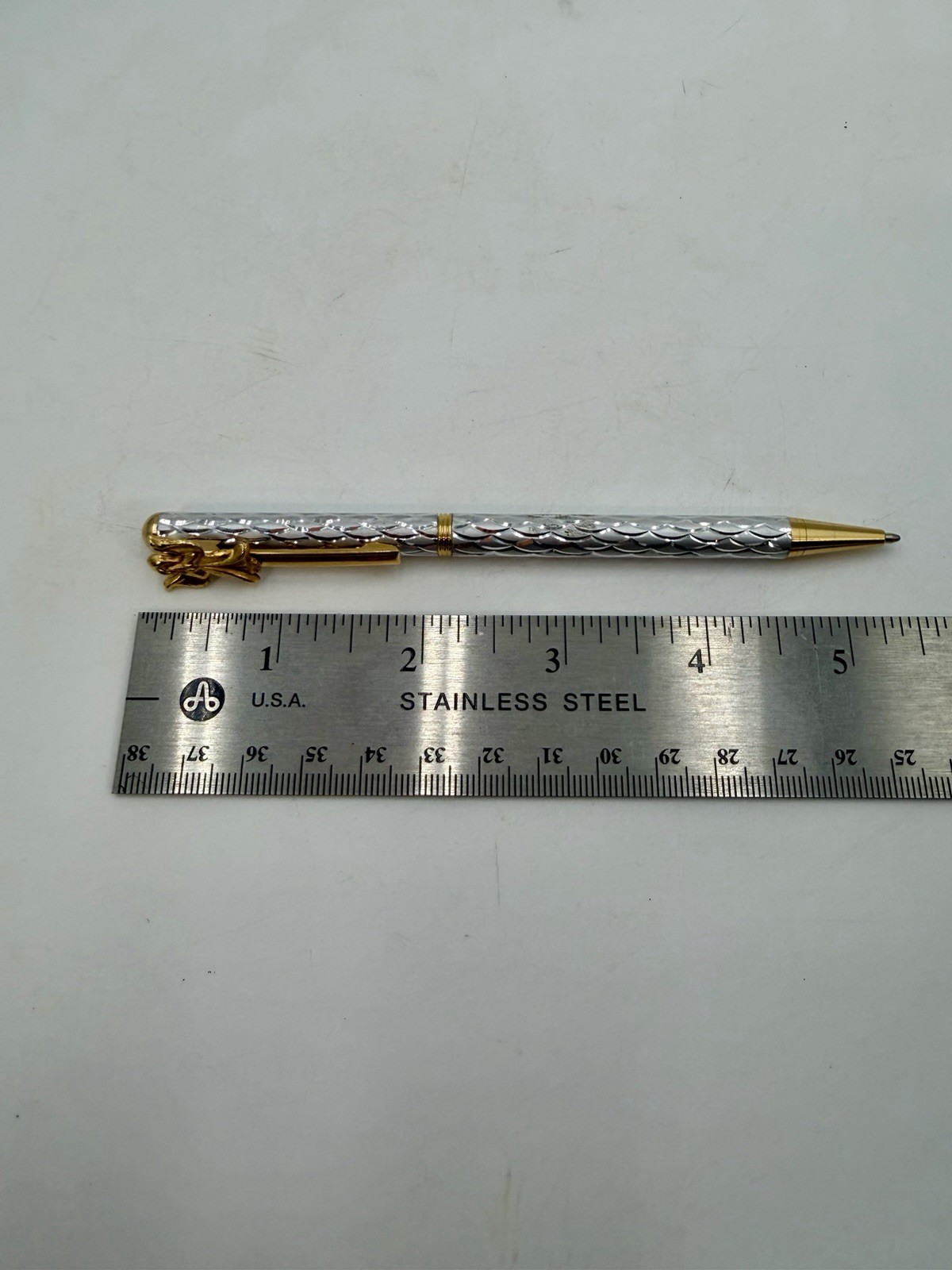 Silver Wash Gold Trim Ball Point Pen Guardian Angel Pocket Clip W Box READ!!!