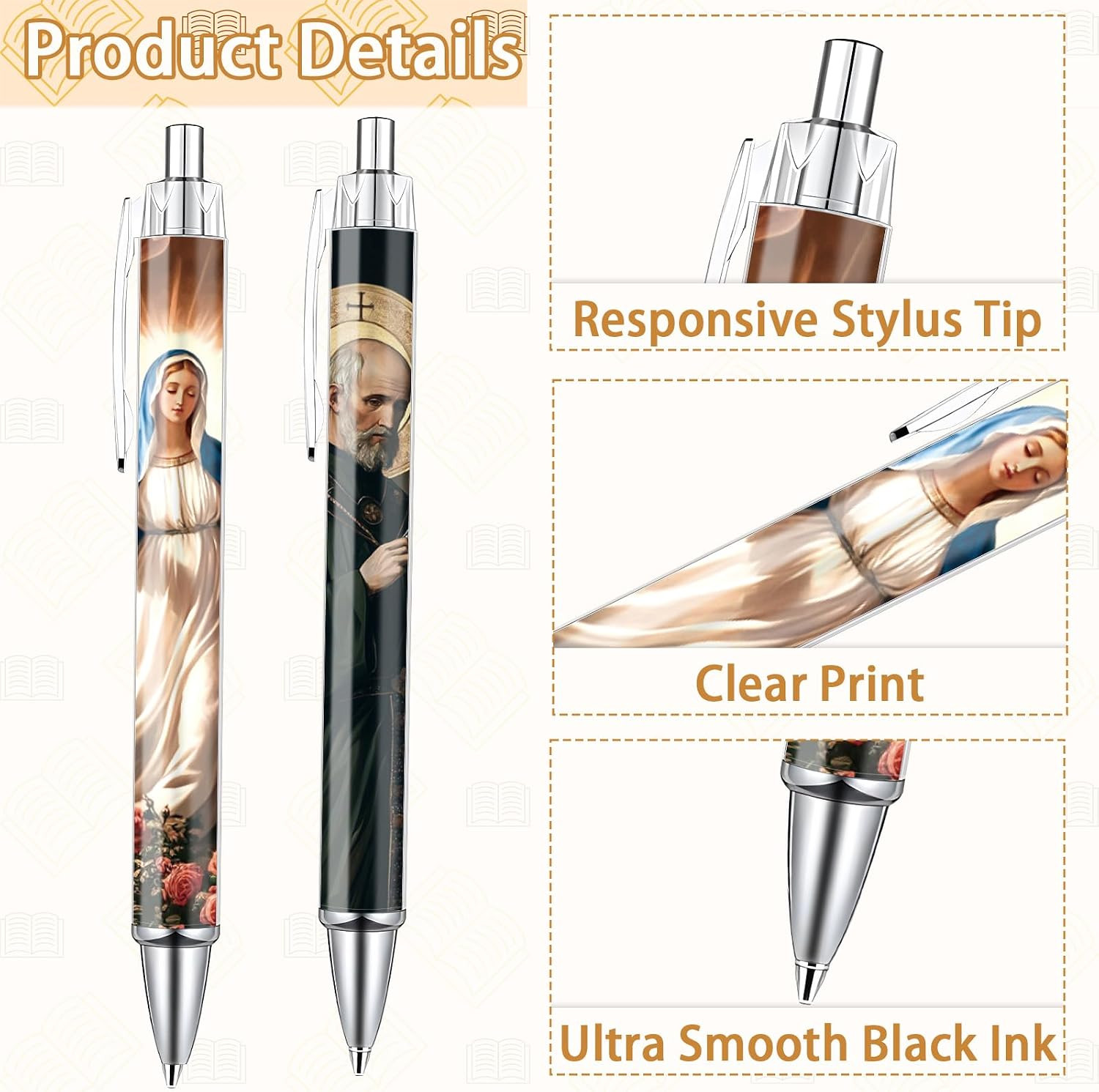 Catholic Saints Ballpoint Pens – 10 Pcs Christian Religious Pens Set Bible Jesus