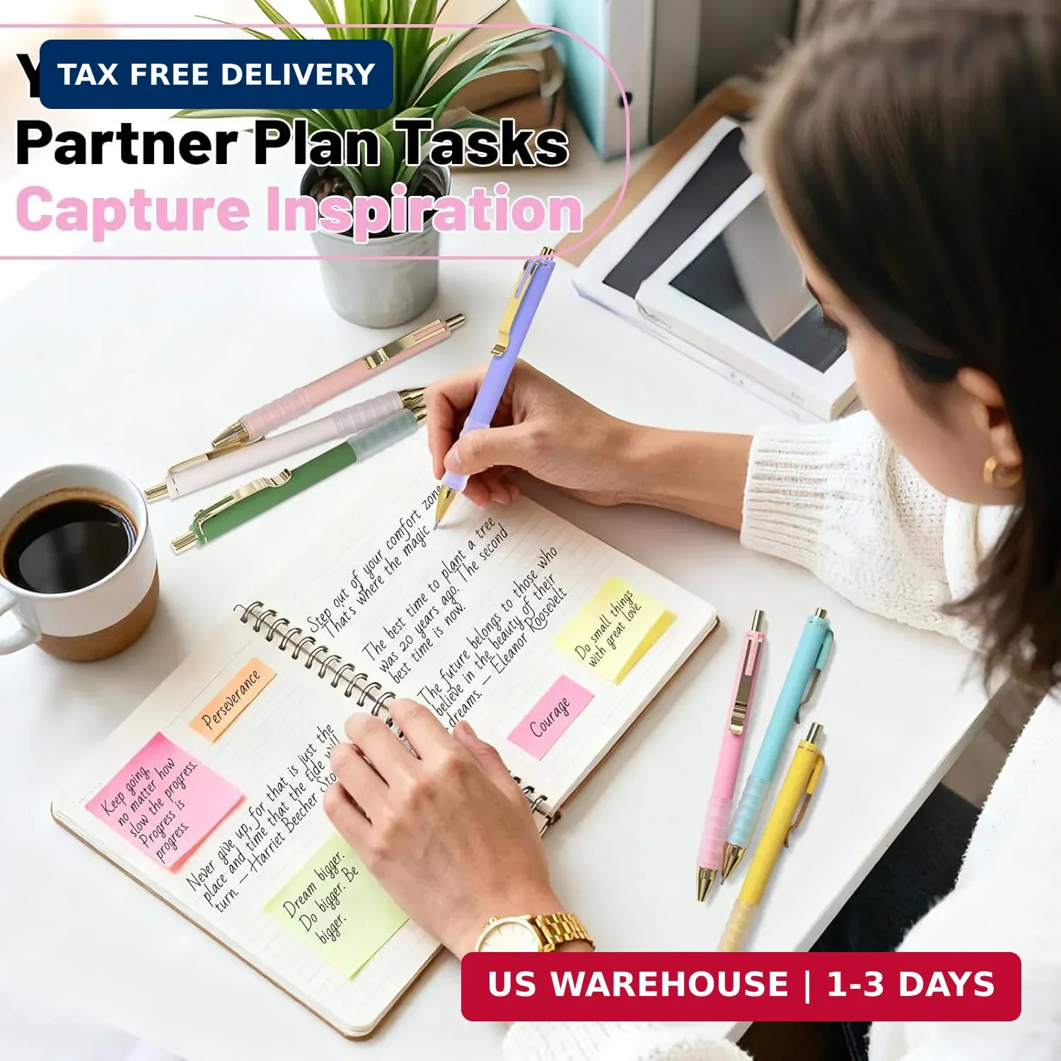 12 Pcs Smooth Writing Pens – 1.0mm Black Ink Ballpoint Pens with Super