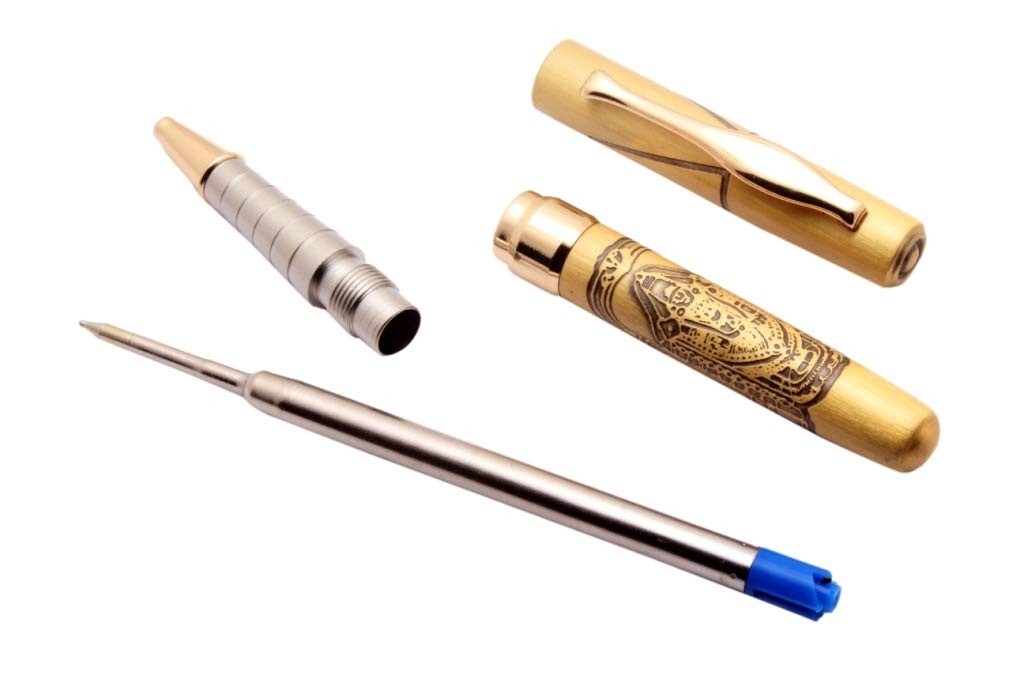 SET OF 5 Lord Balaji Engraved On Brushed Gold Metal Body Mini Size Ballpoint Pen