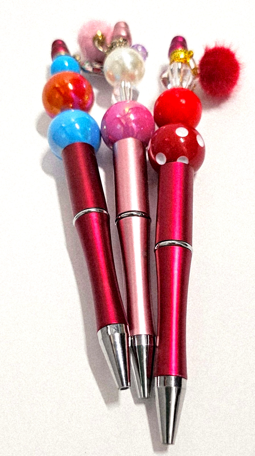 Bubble Bead Charm Pens Set, Red, Rose Gold,Writing, Journaling, Teacher, Student