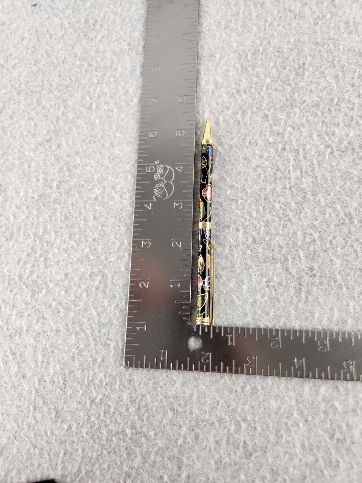Vintage Chinese Cloisonné Enamel Floral Pen ballpoint Writing Black Iridescent