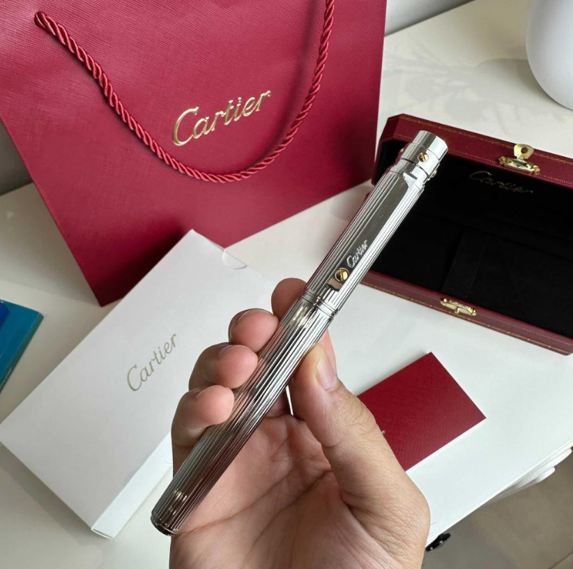 Cartier Santos Rollerball Pen Silver Trim Luxury Gift Box New