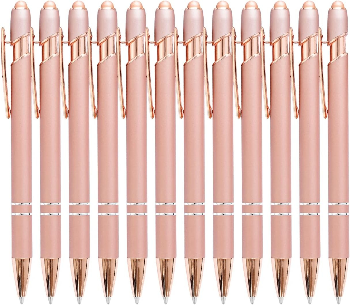 PASISIBICK 12 Pieces Rose Gold Ballpoint Pen with Stylus Tip 2 in 1 Stylish Met