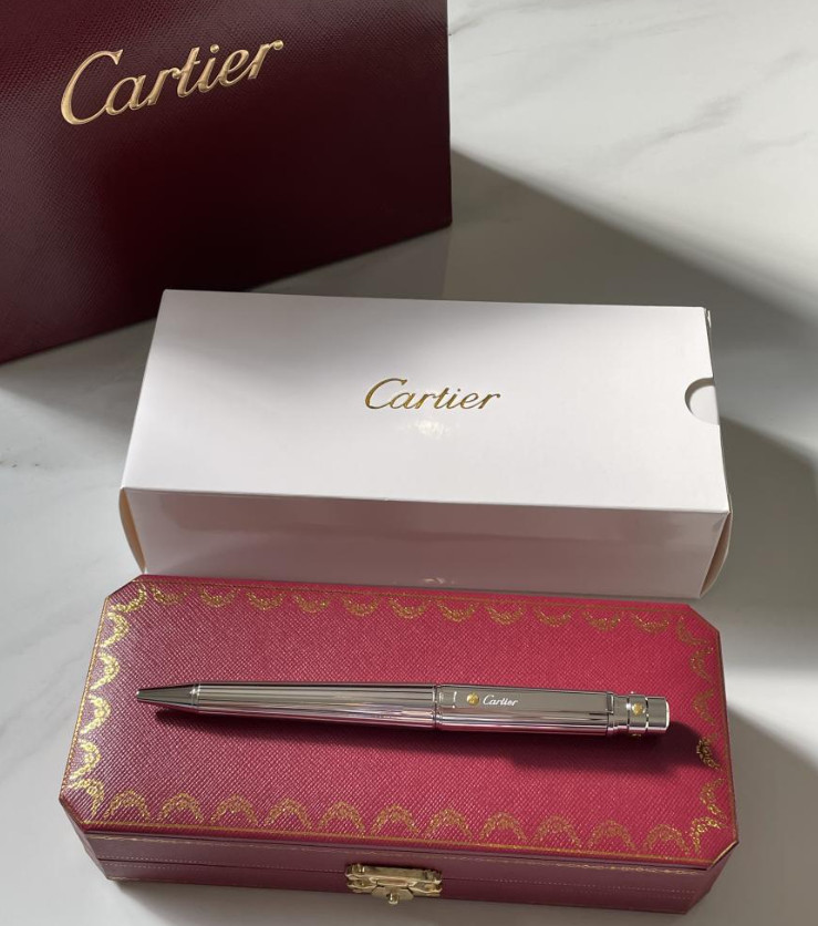 Cartier Santos Ballpoint Pen Silver Trim Luxury Gift Full Box New
