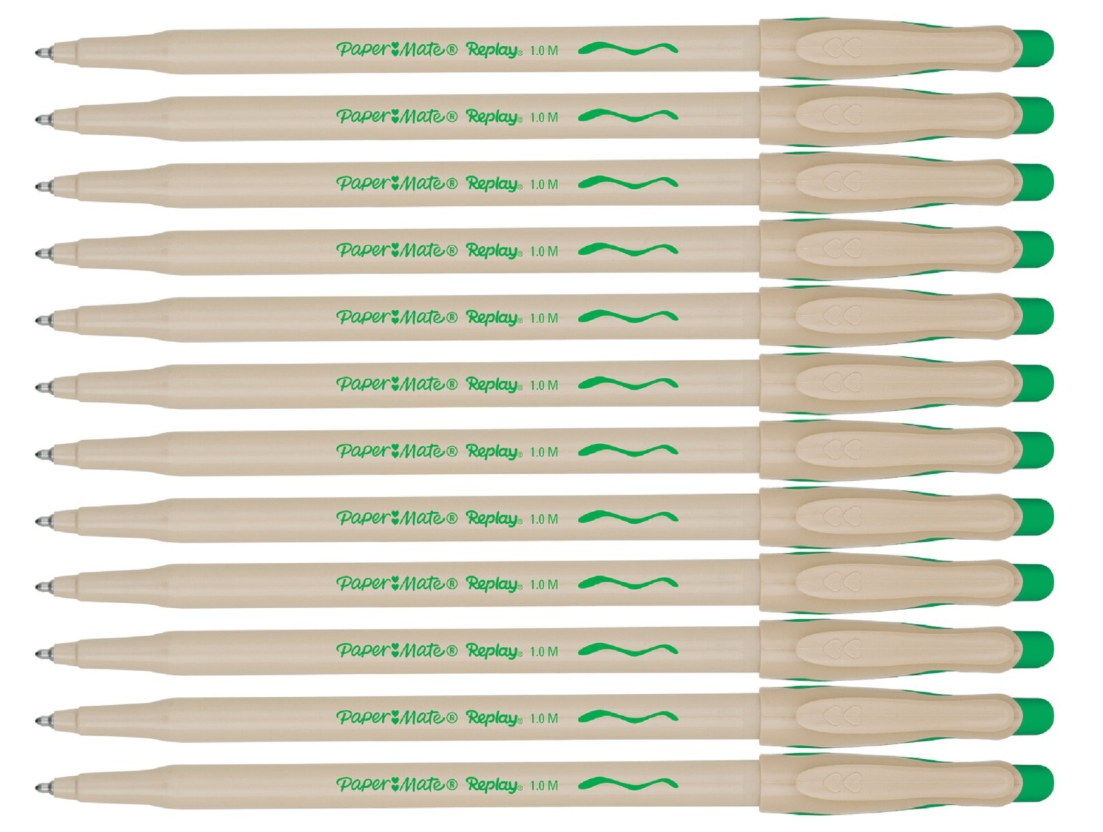 Paper Mate Replay Green Erasable Ballpoint Pens With Eraser 12 Pens New